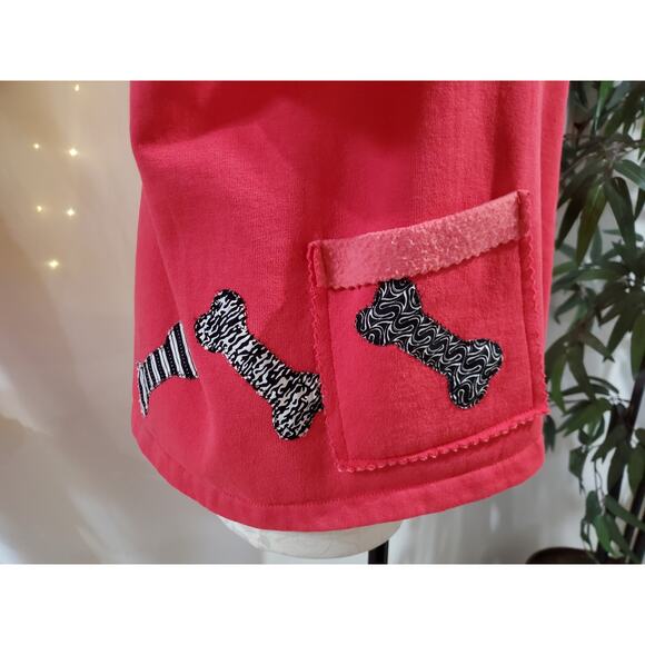 Vtg Tracey Designs Button Dog Cardigan Sweatshirt Size L Pockets Artsy Red Paws - Picture 6 of 12